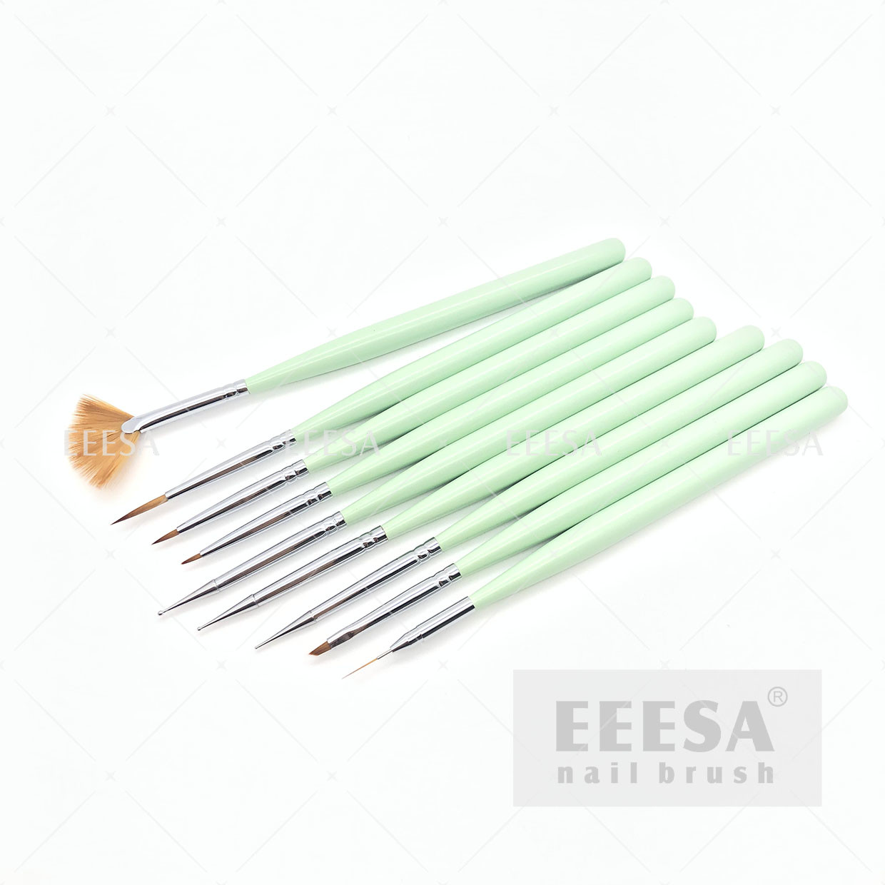 Quality Mint Green Nail Brush Set DIY Nail Art Dotting Tool  Fan Shape Soft Hair for sale