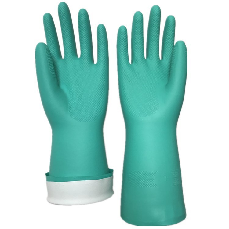 Quality 33cm Open Cuff  Green Chemical Resistant Gloves EN ISO 13997 for sale