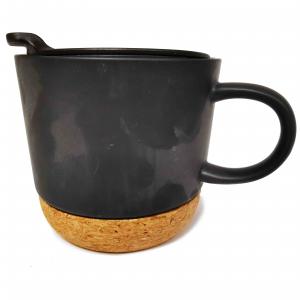China H4.6in 15oz Ceramic Cork Bottom Coffee Mug Insulated Matte Black Decal on sale