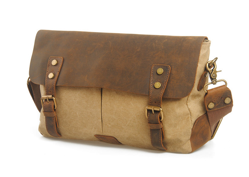 Buy CL-410 Khaki Vintage Design Canvas and Leather Messenger Bag at wholesale prices