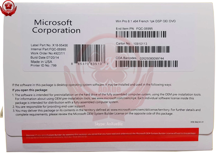 Quality Original 32/64 bit Windows 8.1 Pro OEM one DVD & Key Code License for sale