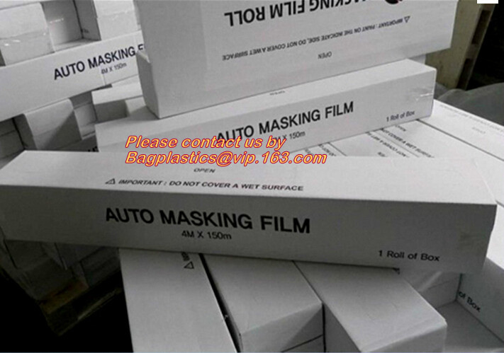 Quality PE Plastic masking taped protective film for paint protection, Easy Tearing Tissue Paper Auto Paint Masking Film for sale