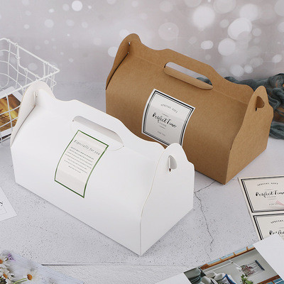 Quality Large Kraft Paper Portable Dessert Takeaway Boxes Baking Cake Roll Packaging for sale