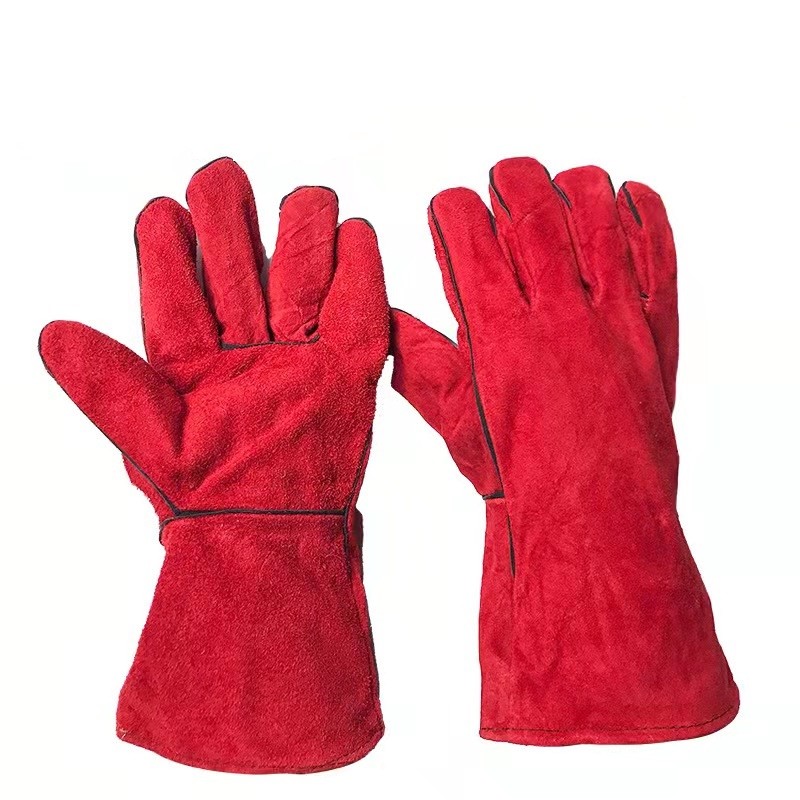 Quality 14" Cow Split Red Leather Welding Heat Resistant Hand Gloves EN420 EN388 for sale
