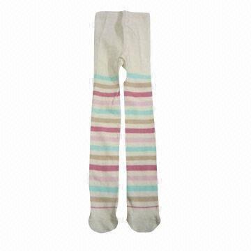 Quality Baby Cotton Strip Tights, Made of 66% Cotton, 31% Polyester and 3% Spandex for sale