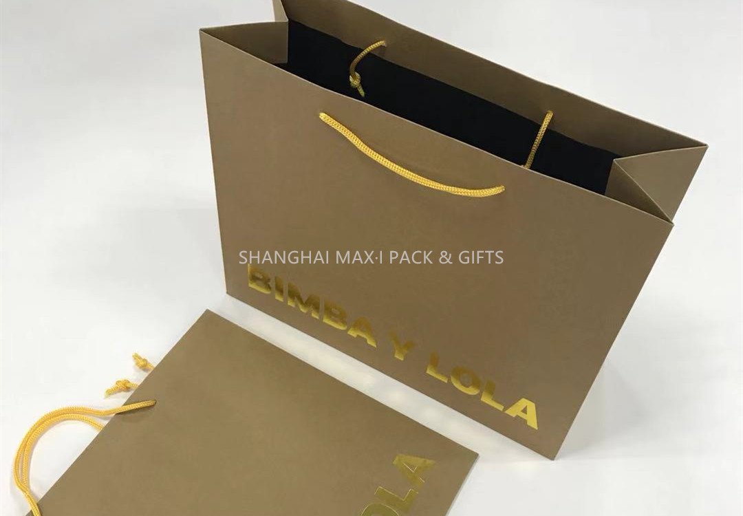 Company Logo Personalized Brown Gift Bags For Business Gold Hot-Stap Foil Logo Included