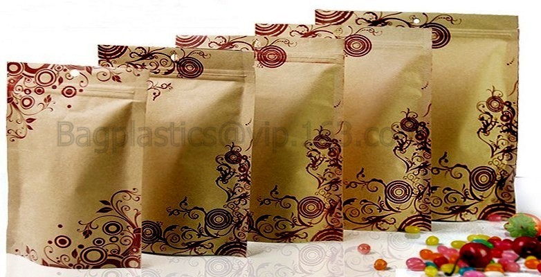 Quality 100% Food Grade Customized Recyclable Eco Zipper Eight Side Sealed Biodegradable Paper Bag For Food Packing, Brown kraft for sale