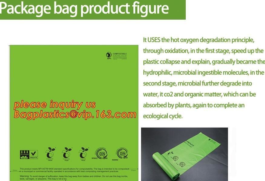 Quality 100% biodegradable disposable compostable garbage bag, biodegradable kitchen bin liner compostable flat trash bag on rol for sale