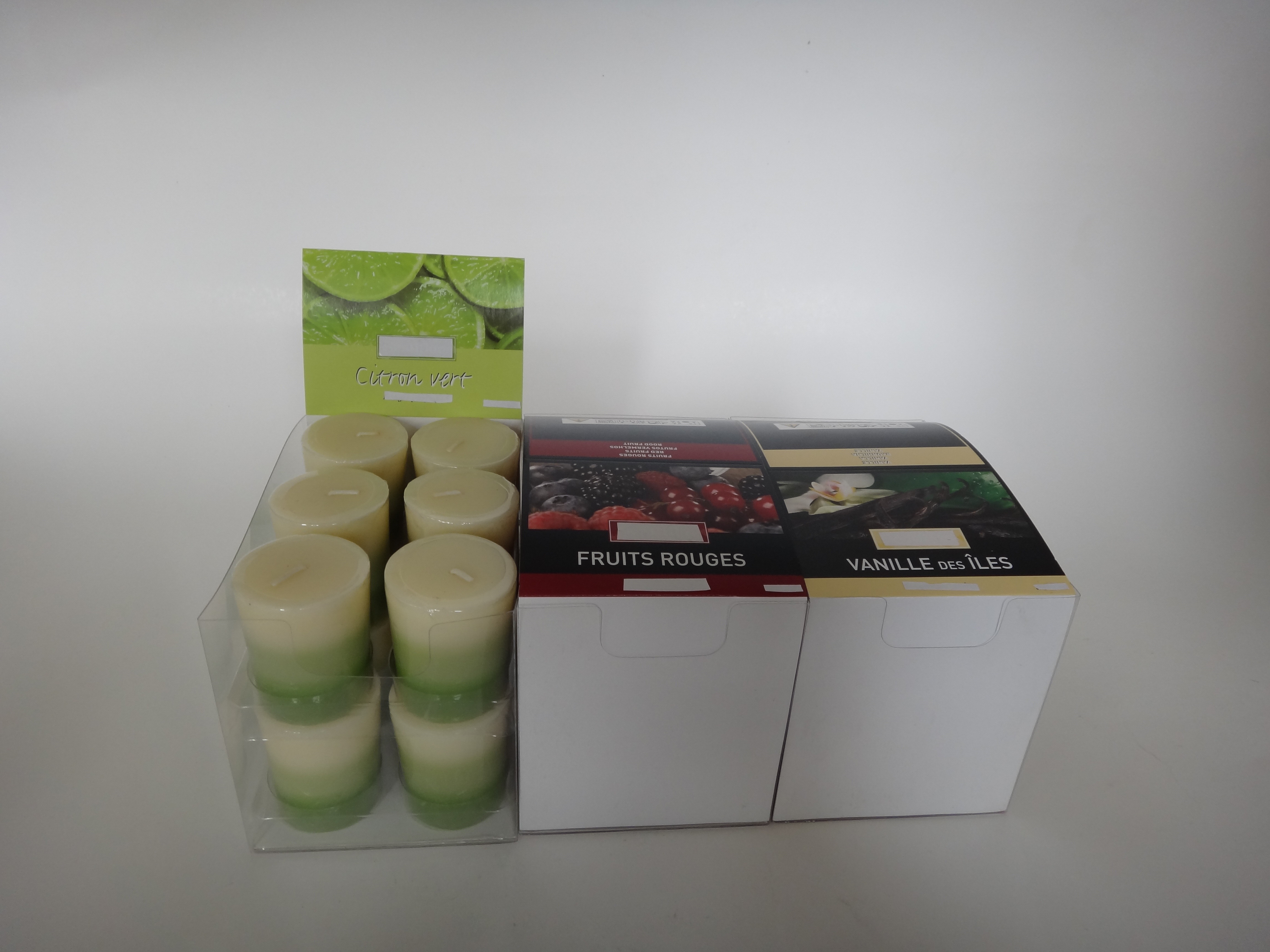 Quality scented pillar votive candle with display box for sale