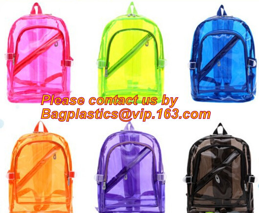 Quality Backpack Bag Casual Backpack For Women, outdoor clear pvc plastic backpack, school travel backpack with padded shoulder for sale