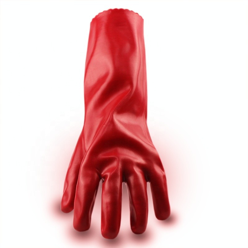 Quality Safety Cuff Red PVC Dipped Chemical Resistant Gloves 18'' for sale