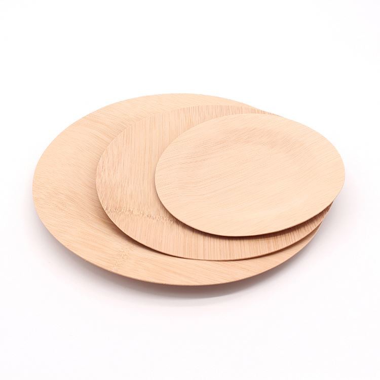 Quality 7'' 8'' 10'' Rustic Round Bamboo Compostable Plates Disposable for sale