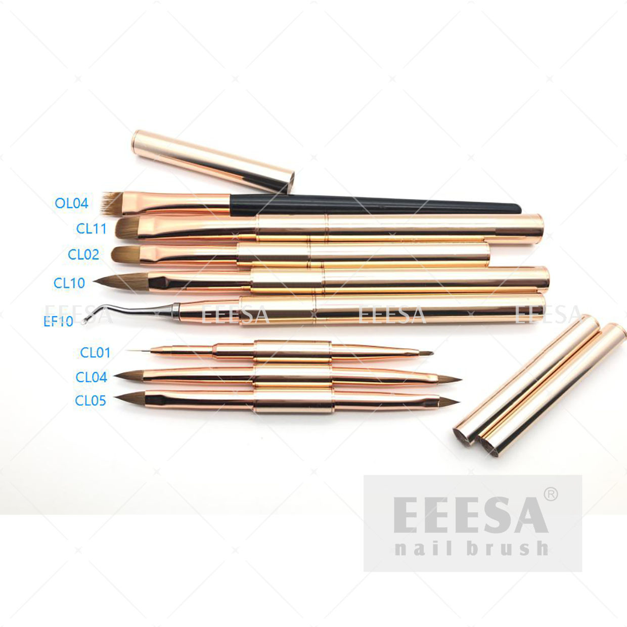 Quality Twin Head Nail Brush Set Full Collection Gradient  Rose Gold Color for sale