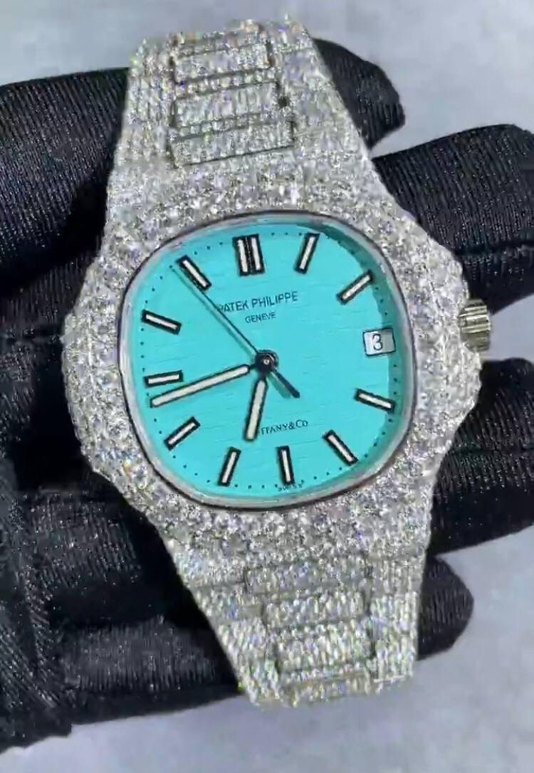 Quality VVS Iced Out Moissanite Watch Automatic Tiffany Dial Fully Iced Out Watch for sale