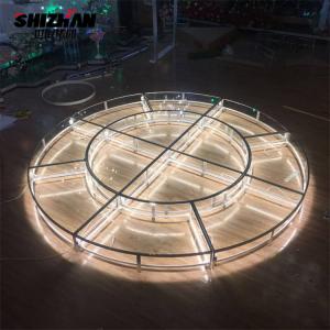 Quality Large Corporate Event Stage Retractable Acrylic Tempered Glass Lights Round Stage for sale