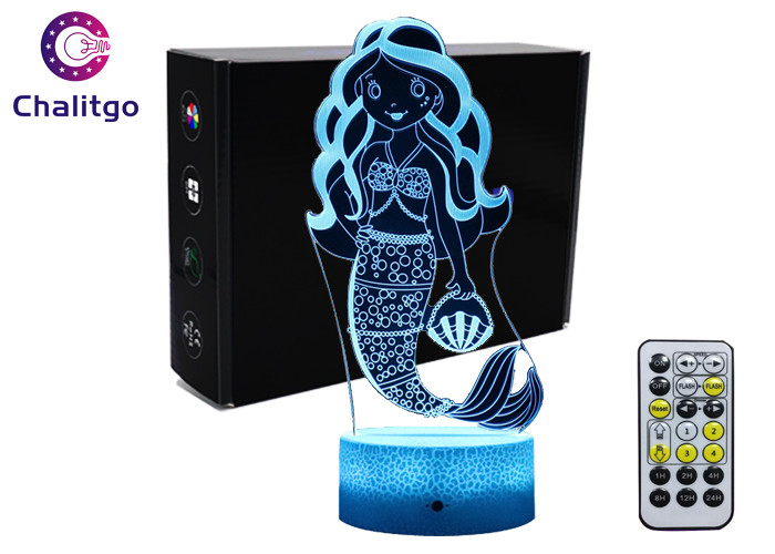 Mermaid 3D Night Light Table Lamp , Glass Illusions Lamps For Girls Decoration