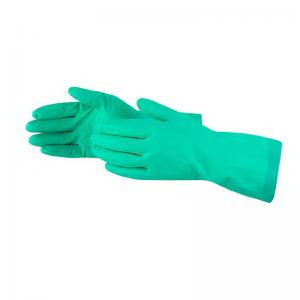 Quality Diamond Grip Alkali Solvent Nitrile Green Chemical Resistant Gloves 33cm for sale
