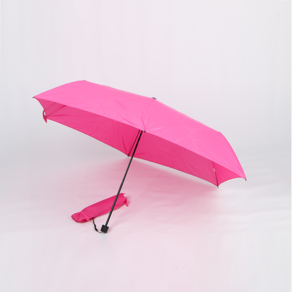 Quality Pink Compact Three Fold Umbrella 19 Inch Portable Small Folding Umbrella for sale