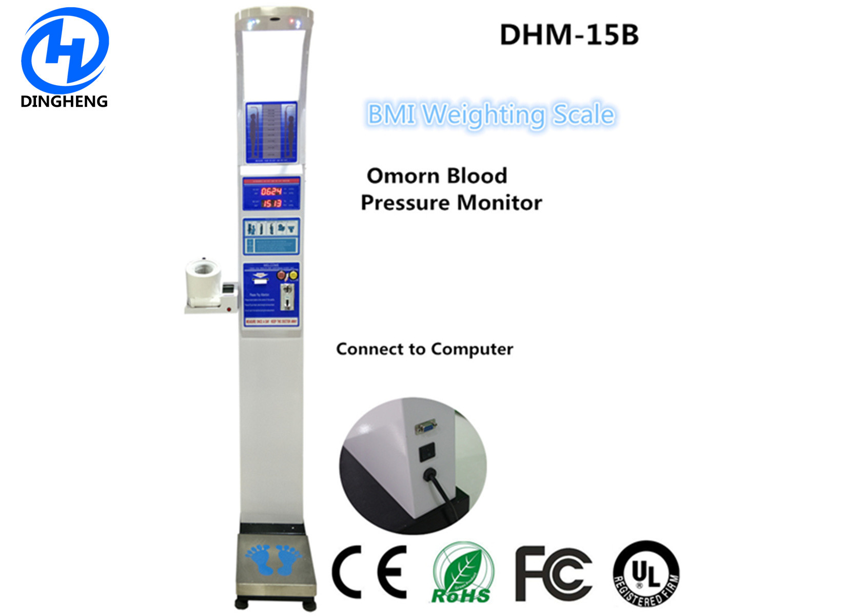 Coin operated medical height weight bmi blood pressure scales with printer