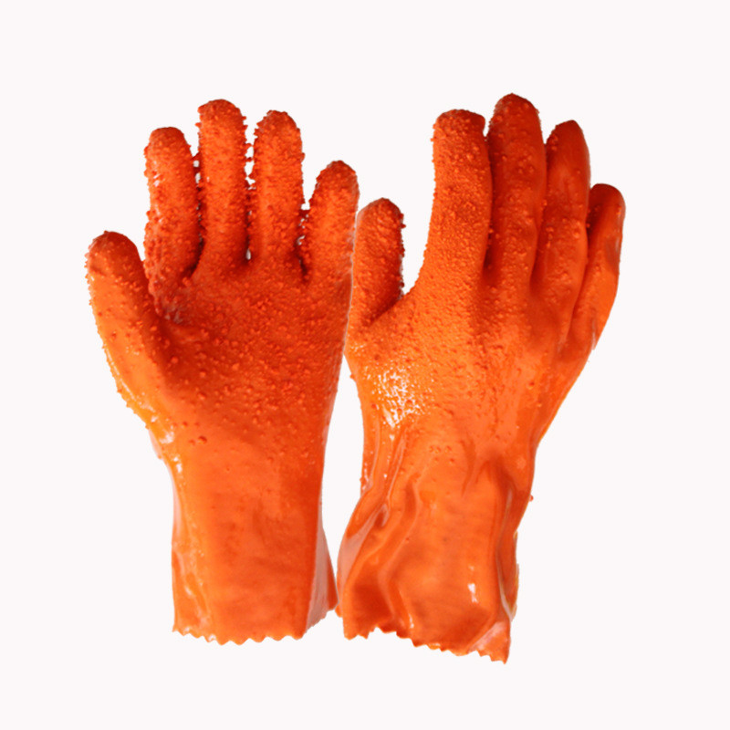 Quality Cloth Inner Lining Orange PVC Coated Chemical Safety Gloves 27cm for sale
