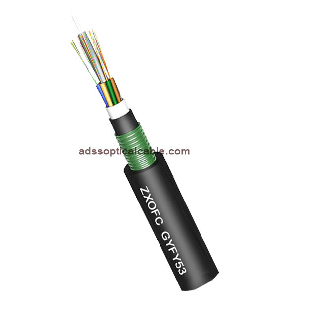 Quality No Gel Filled 12 Strand Armored Fiber Optic Cable GYFY53 Crush Resistance for sale