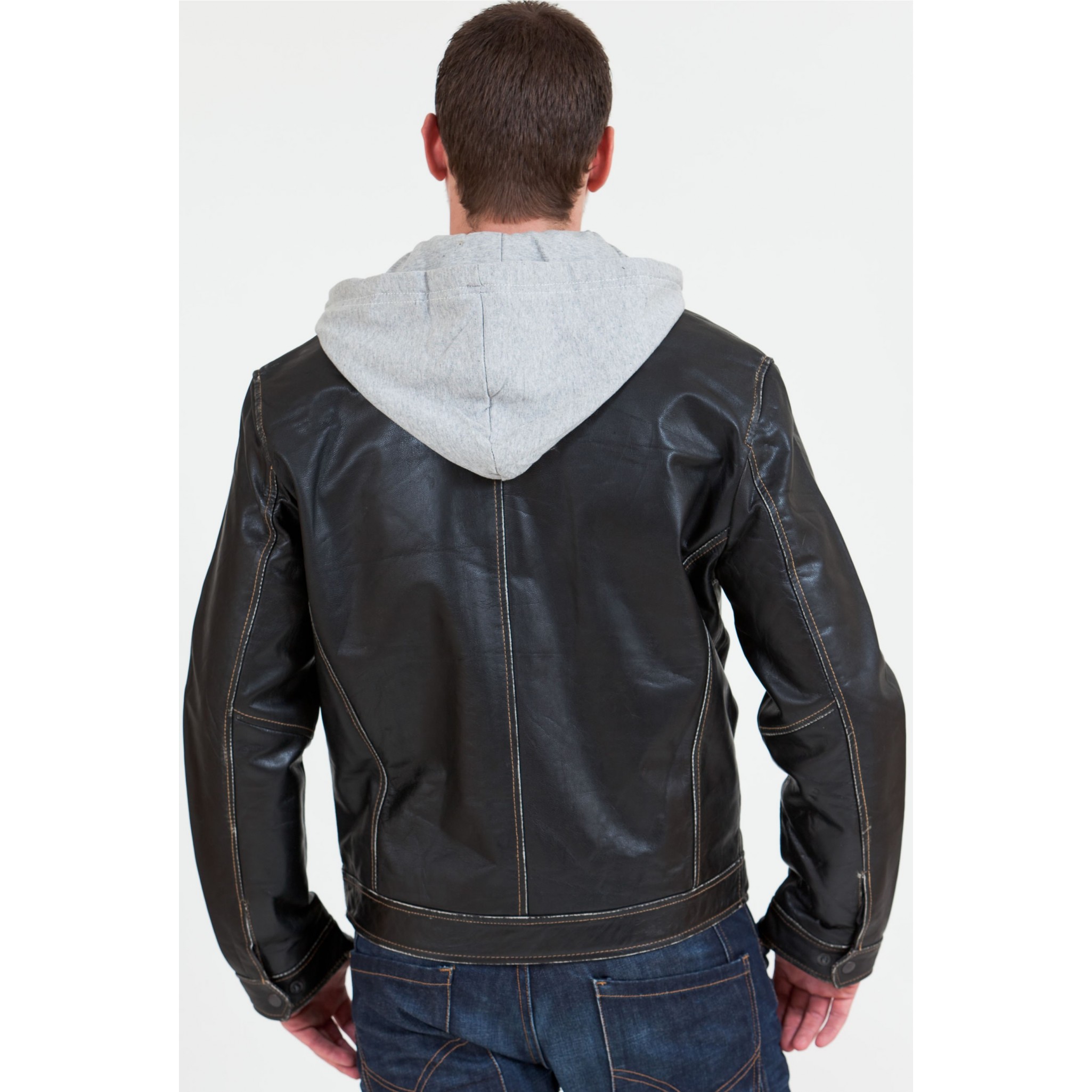 Images of Leather Jacket With Hood For Men - Reikian
