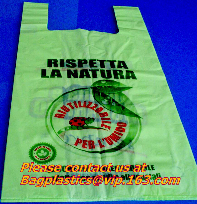 Quality 100% Biodegradable and Compostable, T-shirt Bags, EN13432 Certificate, green bags, bio bag for sale