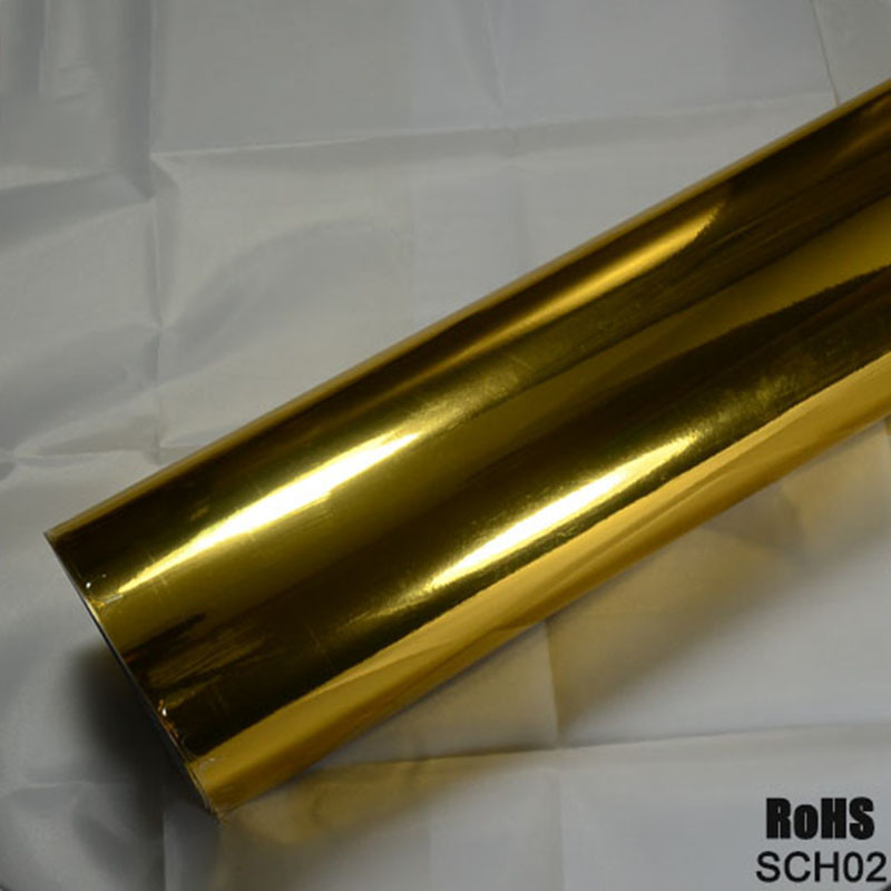 Quality High Gloss Gold Chrome Car Vinyl Wrap Air Release Slideable 140gsm for sale