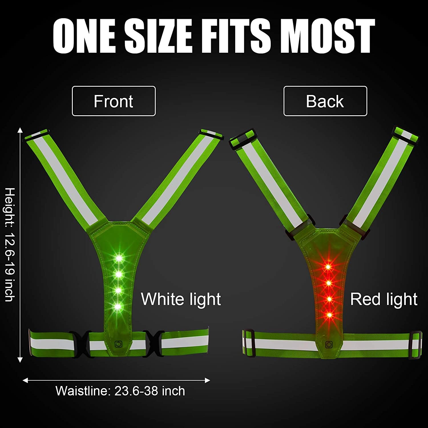 Quality 38inch Reflective Running Vest With Led Lights 45m-200m Visual Range for sale