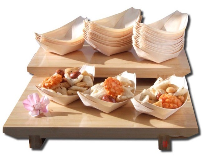 Quality 2.5-15 Inch Pine Biodegradable Disposable Tableware Cardboard Serving Boats for sale