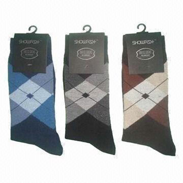 Quality Men's dress socks, made of 95% polyester and 5% spandex for sale