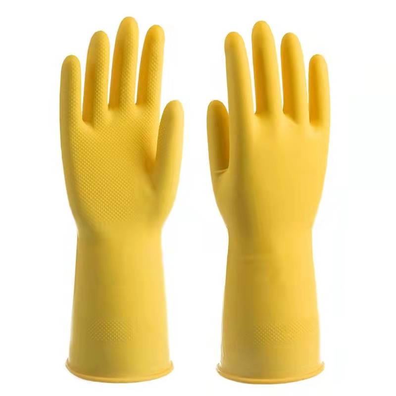 Quality Flock Lined Oilproof Latex Rubber Gloves Chemical Resistance 22 Inch for sale