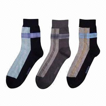 Quality Men's dress socks, made of 66% combed cotton, 31% polyester and 3% spandex for sale