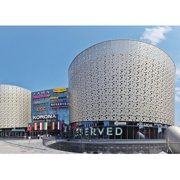 3D Sharp 4MM Punched Silver Color Aluminum Panel Curtain Wall Cladding Project In Poland