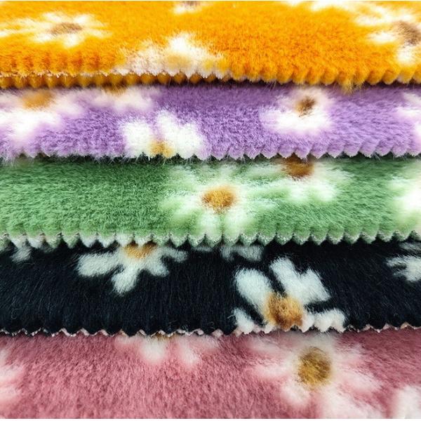 Pattern 480gsm Faux Rabbit Fur Material Daisy Printed For Handbag