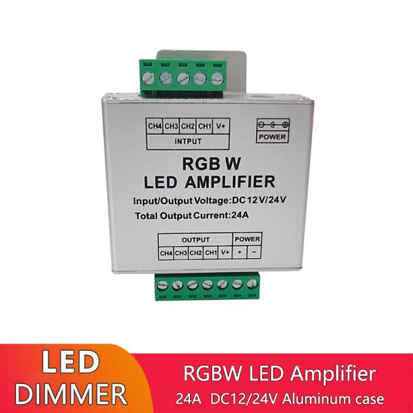 24A Aluminum Case LED Strip Amplifier RGBW Sync Signal For 5 Wire 4 Way