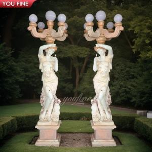 Quality Road Lighting Marble Figure Stone Sculpture for Garden Lamp for sale
