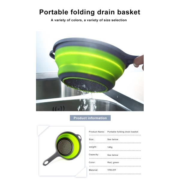 1400ML high quality Kitchen Foldable TPR Strainers Collapsible Colanders with Handles