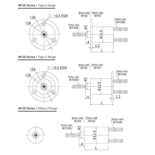 m125 series M125 Series Miniature Capsule Slip Ring slip ring Drawing 