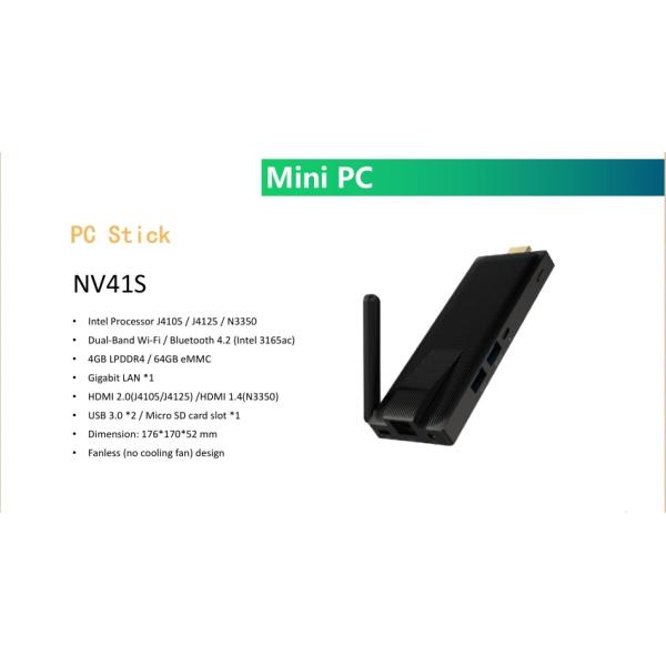 Fanless Windows Mini PC Stick 4GB LPDDR4 / 64GB EMMC