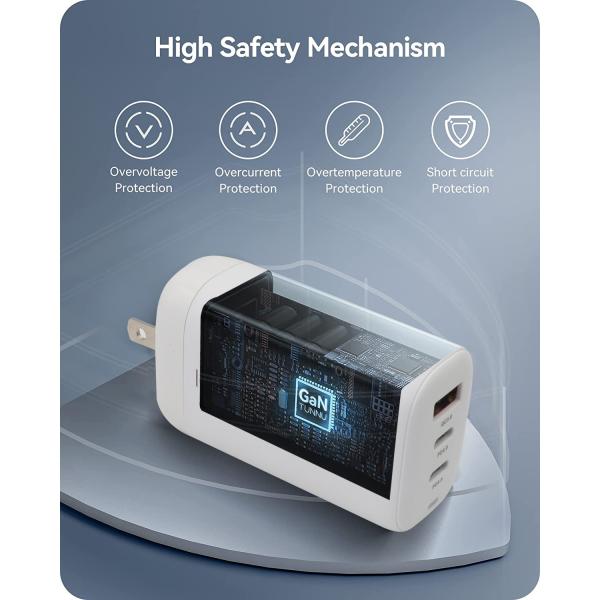 65W 3 Port Fast Charging Wall Charger USB C Type C Charger Block For Tablets Phones