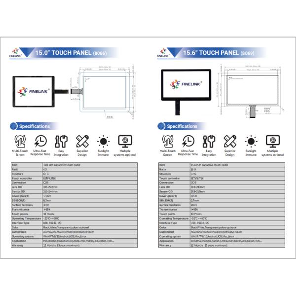 10.1-21.5 Inch G G PCAP Touch Panel Capacitive Touch Panel For Industrial