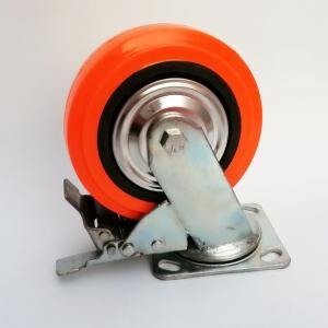 Quality Diameter 100mm Heavy Duty Orange PU PVC Double Ball Bearing Swivel Caster with Brake for sale