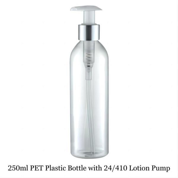 180ml/200ml/250ml Capacity Round Shoulder Cylinder PET Plastic Bottles with Lotion Pumps