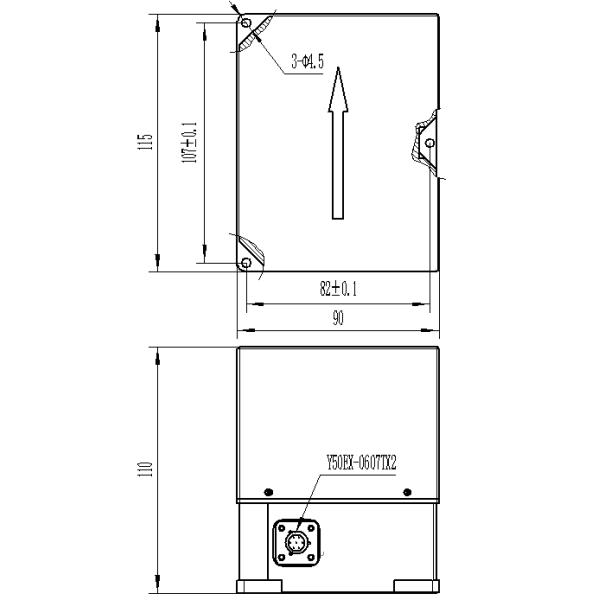 Technical diagram of fiber optic gyroscope north finder showing dimensions and components