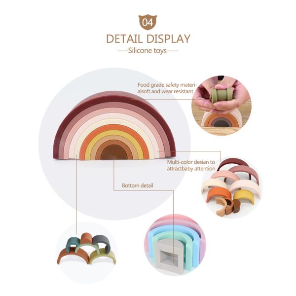 Customized Soft Silicone Toys Rainbow Stacking For Baby Educational