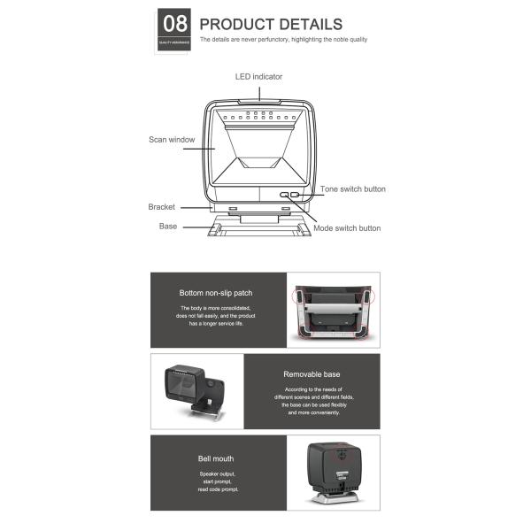 High Quality 2d Barcode Scanner Desktop Handsfree Use with Pos Machine for Supermarket