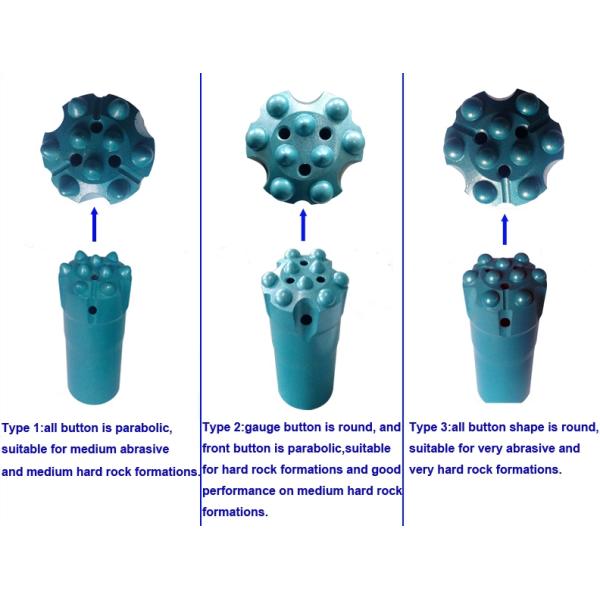 Tungsten Carbide Rock Drilling Tools T38 / R38 Thread Button Bits With Heat Treatment Process