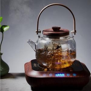 Quality Odorless Glass Heat Resistant Glassware Teapot With Wooden Handle Washable for sale