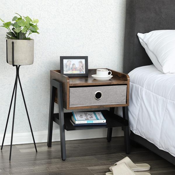 Particleboard Nightstands, Bedside Table, Nightstands with Fabric Drawer, ULET64X
